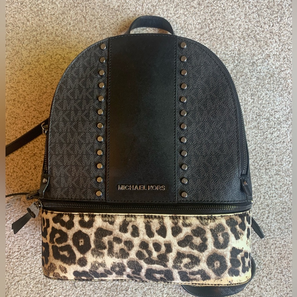 Michael Kors Black and Tan Backpack purse